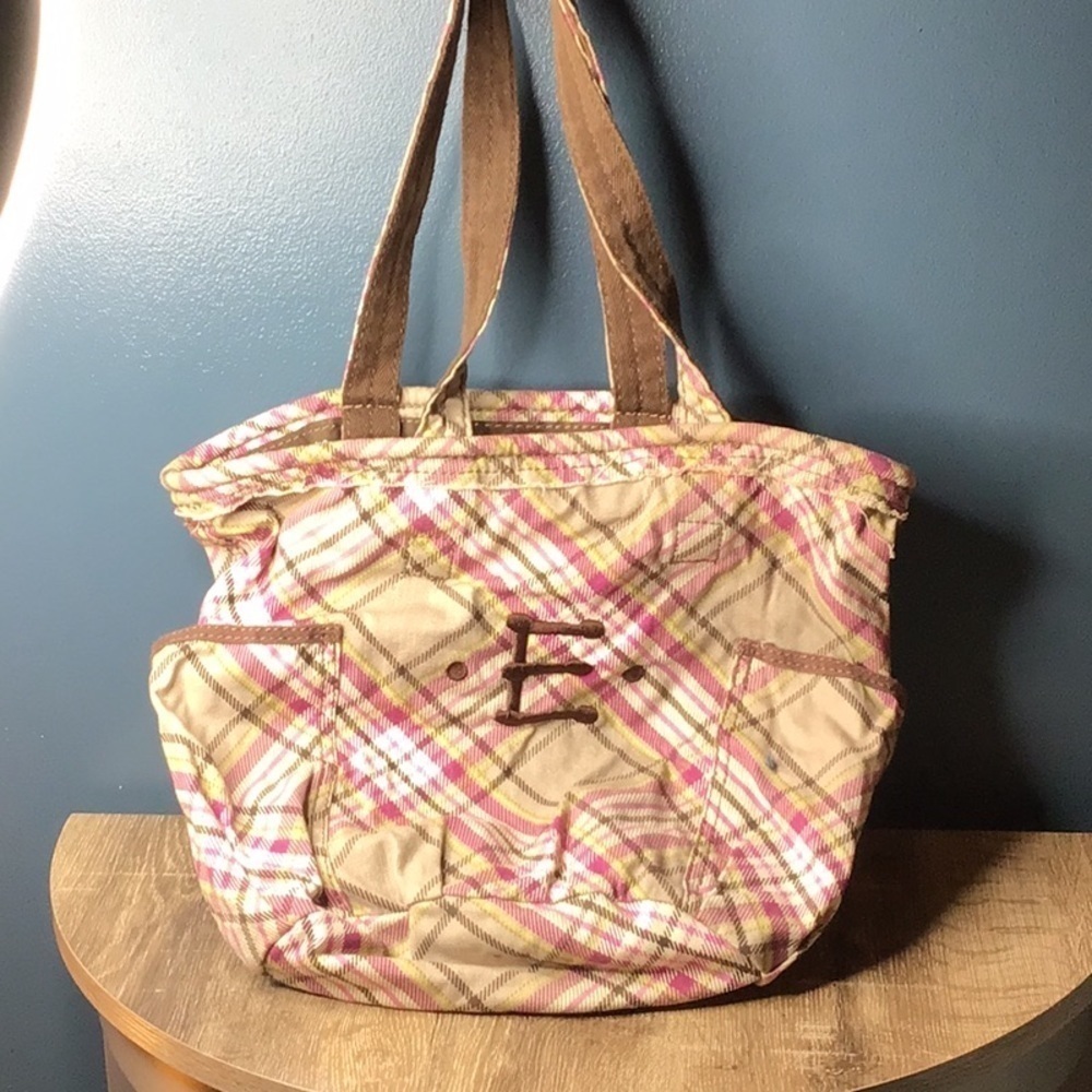 thirty-one Pink and Tan Plaid Tote Bag  (0178)